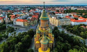 Aerial view of Timisoara Orthodox Cathedral, Romania.