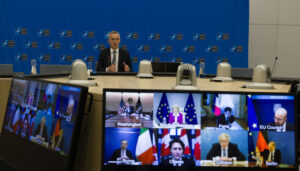 NATO Secretary General Jens Stoltenberg attends virtual meeting