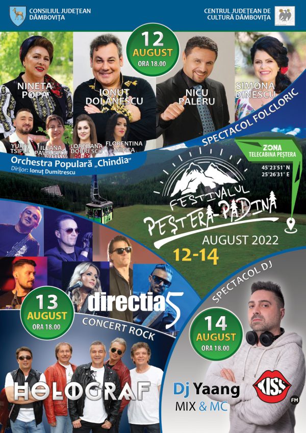 Oficial Media - Festivalul Peștera-Padina, 12-14 august 2022: Direcția 5 și Holograf vă așteaptă în Munții Bucegi