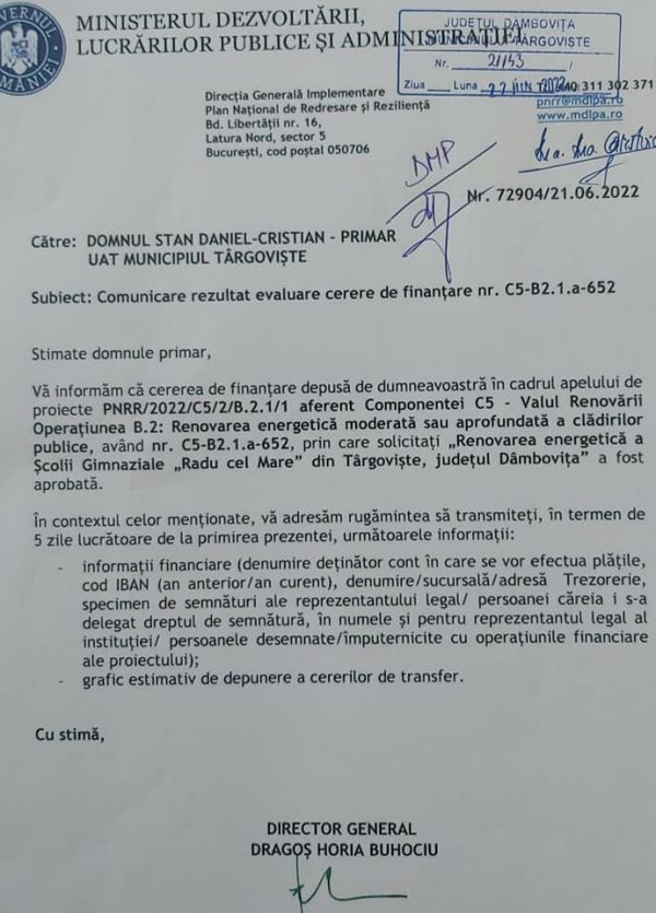 Oficial Media - Școala Gimnazială Radu cel Mare din Târgoviște va intra în program de reabilitare 