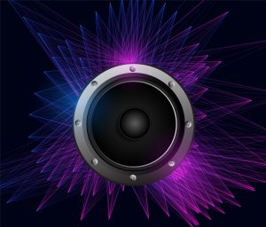 electro music poster with speaker and abstract lines