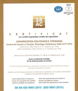 Certificare ISO pentru CITT UPT