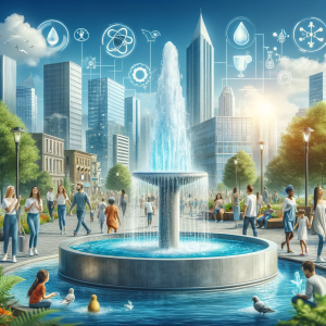 DALL·E 2023-12-22 12.41.13 - Realistic image of a modern urban water supply company symbolizing trust, quality, and a bright future. Include elements like a clean, flowing water f