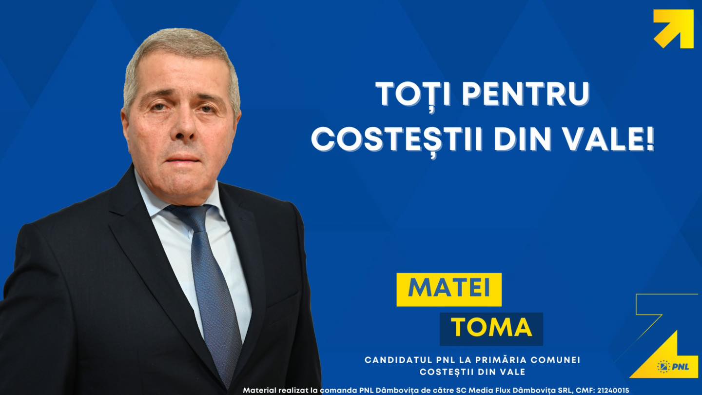 Primarul PNL, Toma Matei, candidează pentru un nou mandat în comuna Costeștii din Vale